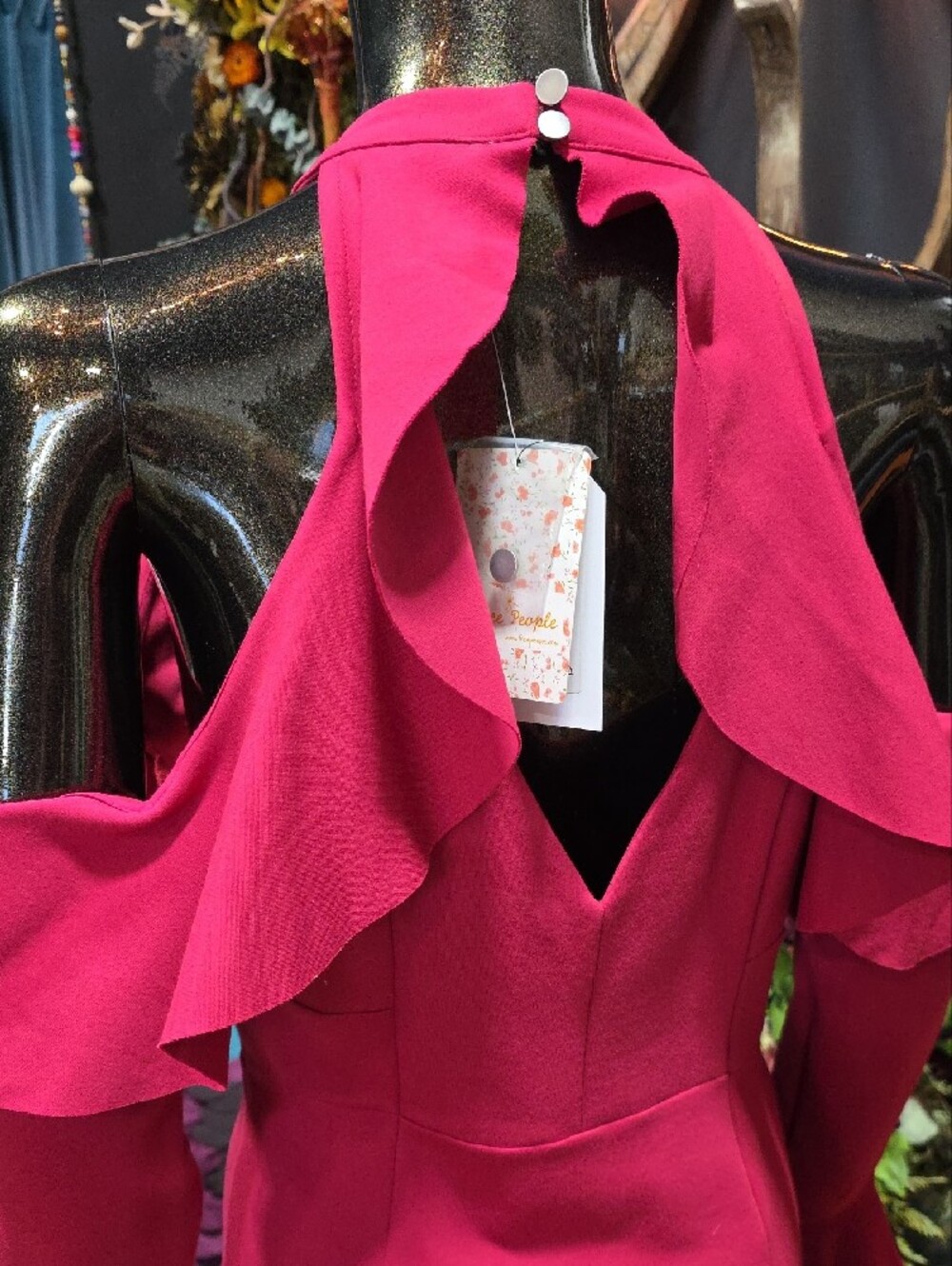 Free People Raspberry Cold-Shoulder Ruffle Mini Dress - Picture 10 of 11